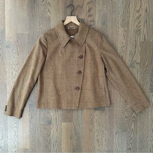 Max Mara Plaid Wool Angora Short Collared Jacket in Brown / Tan US 14 / Large